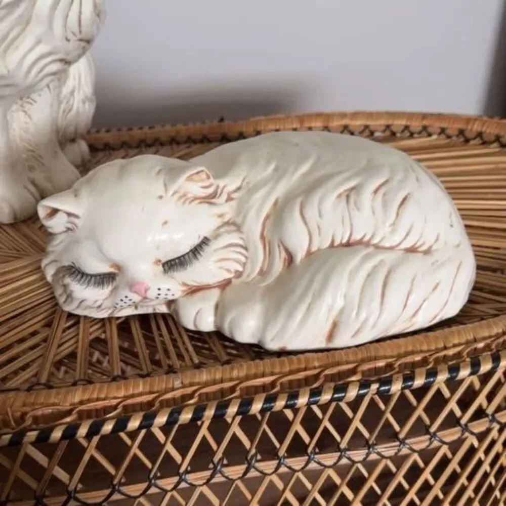 Vintage Persian Kitten Sculpture Life-Size Ceramic Cat Statue from 1975